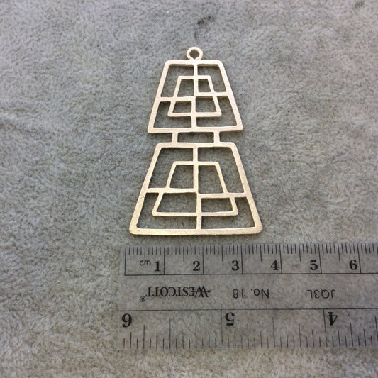 Large Gold Plated Stacked Cut-Out Trapezoid Shaped Brushed Finish Copper Components - Measuring 35mm x 52mm - Sold in Packs of 4 (425-GD)