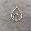 29mm x 39mm Gold Brushed Finish Scrollwork Tear Shaped Plated Copper Components - Sold in Pre-Counted Bulk Packs of 10 Pieces - (121-GD)