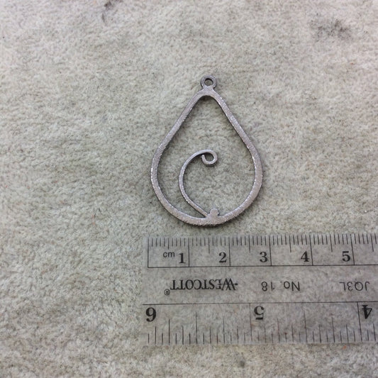 29mm x 39mm Gunmetal Brushed Finish Scrollwork Tear Shaped Plated Copper Components - Sold in Pre-Counted Bulk Packs of 10 Pieces - (121-GM)
