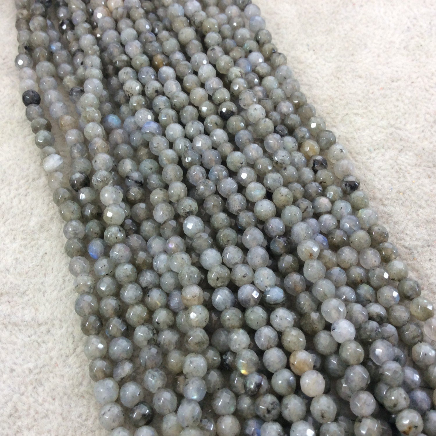 4mm Faceted Natural Labradorite Round/Ball Shaped Beads with 0.8mm Holes - Sold by 14.75" Strands (Approx. 91 Beads) - Quality Gemstone