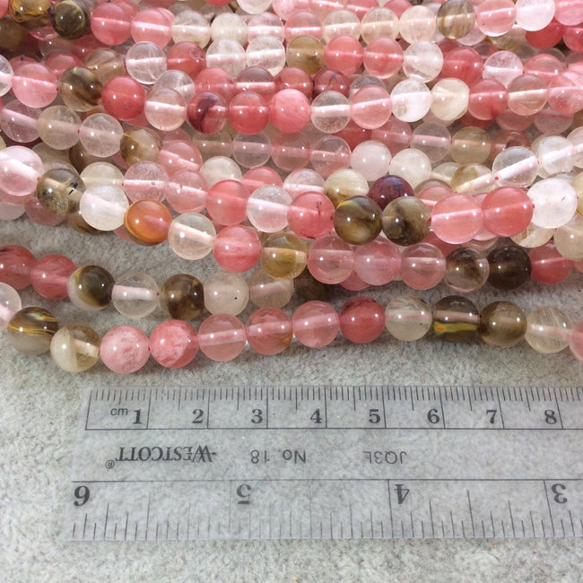 10mm Smooth Manmade Cherry Quartz Round/Ball Shaped Beads with 1mm Holes - Sold by 15" Strands (Approx. 38 Beads) - Synthetic Gemstone