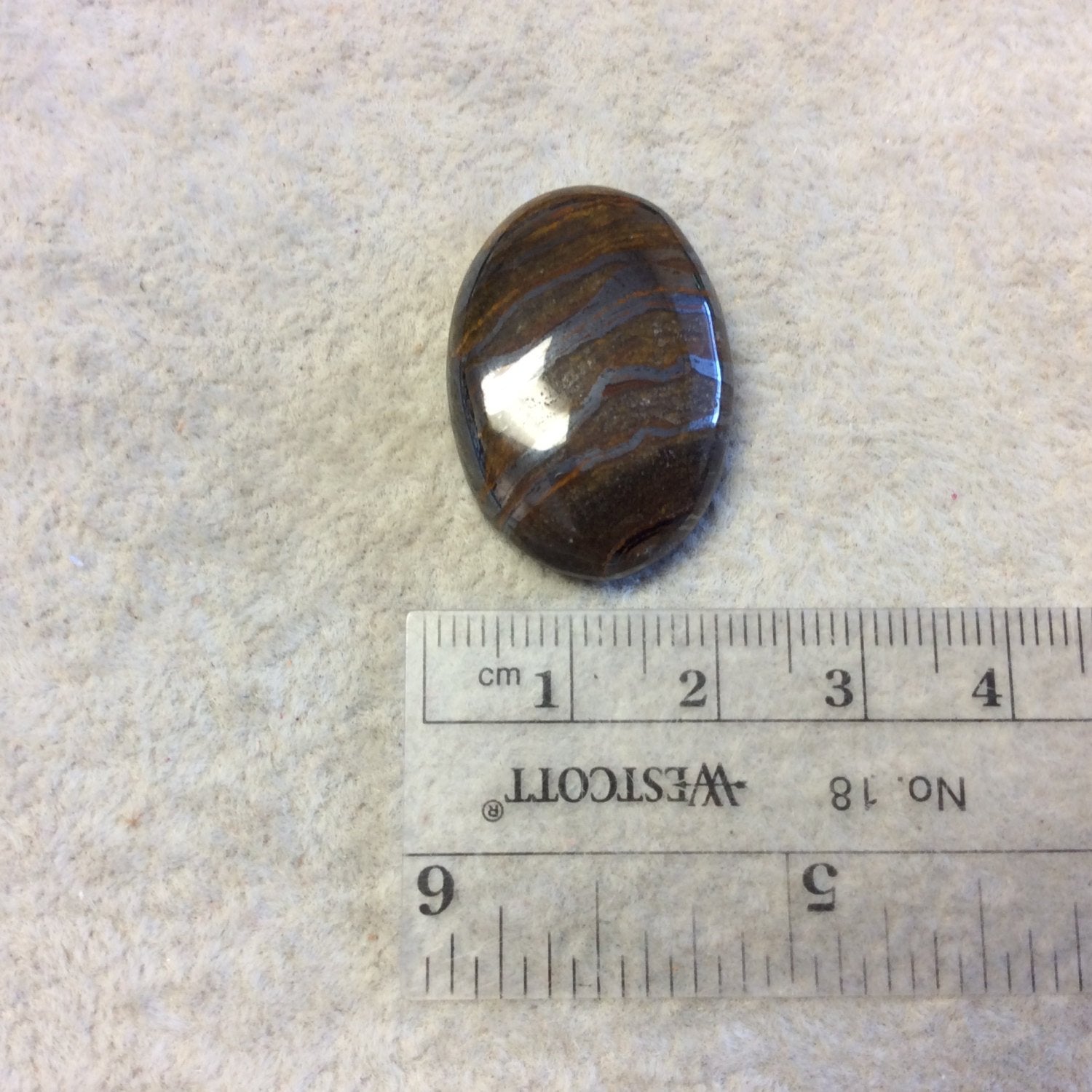 Single OOAK Natural Tiger Iron Oblong Oval Shaped Flat Back Cabochon - Measuring 20mm x 28mm, 6mm Dome Height - High Quality Gemstone