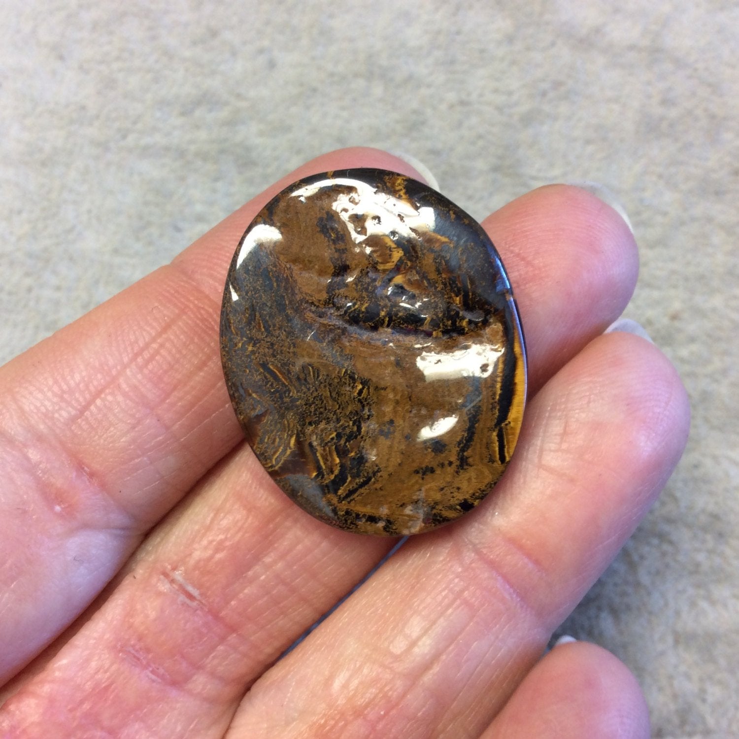 Single OOAK Natural Tiger Iron Oblong Oval Shaped Flat Back Cabochon - Measuring 25mm x 32mm, 6mm Dome Height - High Quality Gemstone