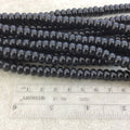 5mm x 8mm Glossy Finish Natural Jet Black Agate Rondelle Shaped Beads with 2mm Holes - 8" Strand (Approx. 39 Beads) - LARGE HOLE BEADS