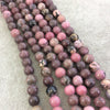 8mm Natural Dendritic Rhodonite Smooth Finish Round/Ball Shaped Beads with 2.5mm Holes - 7.75" Strand (Approx. 25 Beads) - LARGE HOLE BEADS