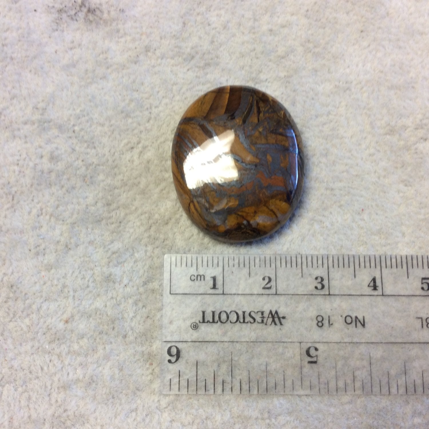 Single OOAK Natural Tiger Iron Oblong Oval Shaped Flat Back Cabochon - Measuring 26mm x 32mm, 7mm Dome Height - High Quality Gemstone