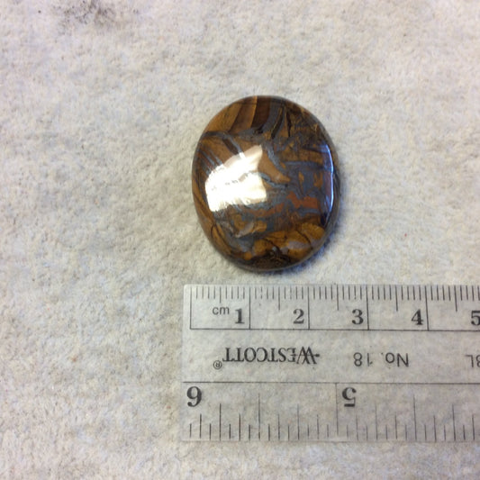 Single OOAK Natural Tiger Iron Oblong Oval Shaped Flat Back Cabochon - Measuring 26mm x 32mm, 7mm Dome Height - High Quality Gemstone