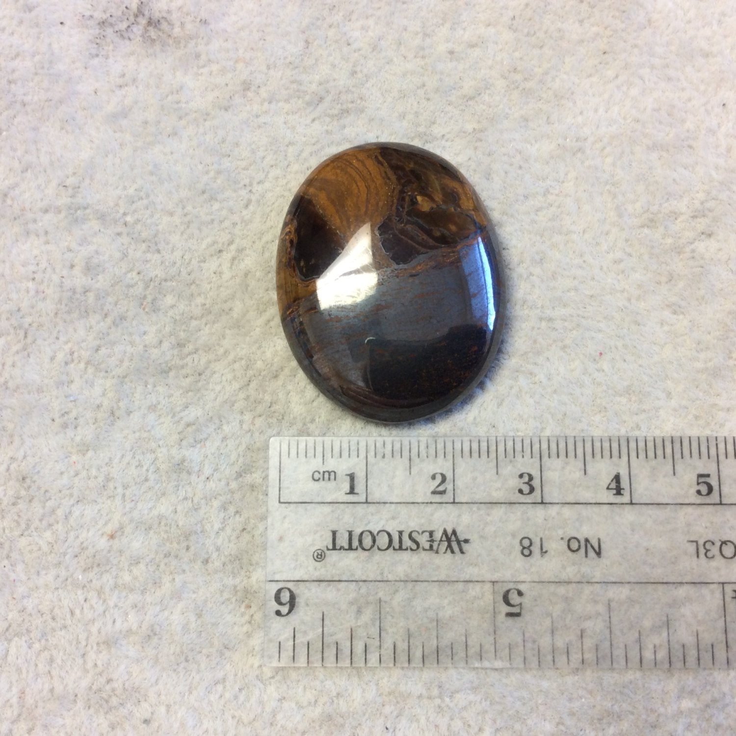 Single OOAK Natural Tiger Iron Oblong Oval Shaped Flat Back Cabochon - Measuring 27mm x 34mm, 6mm Dome Height - High Quality Gemstone