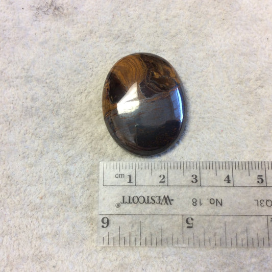 Single OOAK Natural Tiger Iron Oblong Oval Shaped Flat Back Cabochon - Measuring 27mm x 34mm, 6mm Dome Height - High Quality Gemstone