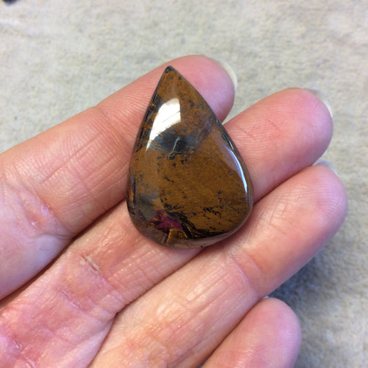Single OOAK Natural Tiger Iron Teardrop/Pear Shaped Flat Back Cabochon - Measuring 23mm x 32mm, 6mm Dome Height - High Quality Gemstone