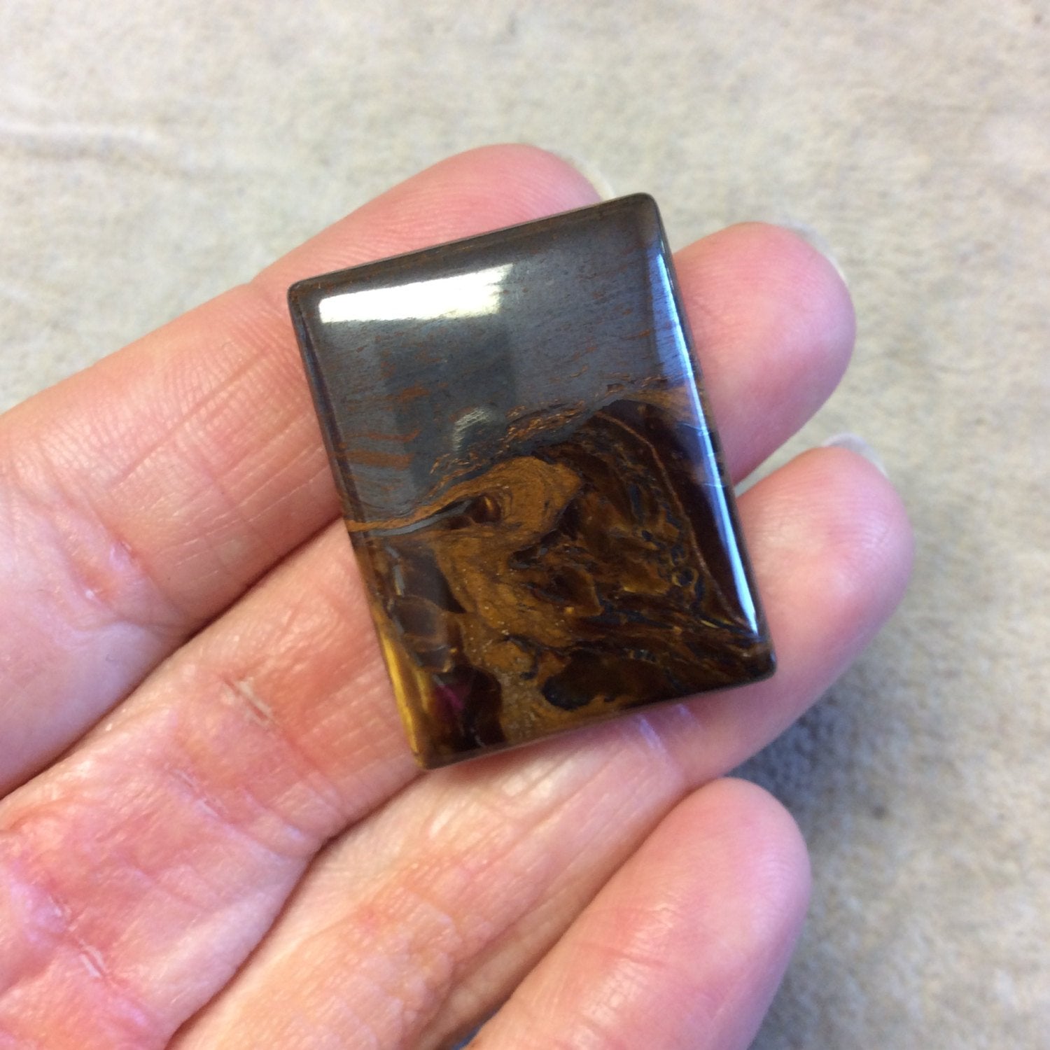 Single OOAK Natural Tiger Iron Oblong Rectangle Shaped Flat Back Cabochon - Measuring 25mm x 34mm, 6mm Dome Height - High Quality Gemstone