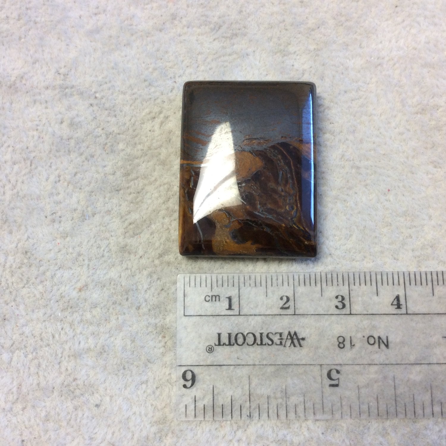 Single OOAK Natural Tiger Iron Oblong Rectangle Shaped Flat Back Cabochon - Measuring 25mm x 34mm, 6mm Dome Height - High Quality Gemstone