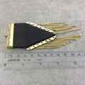 2.75" Jet Black Flat Pointed Arrow Shaped Natural Bone Pendant with Gold Plated Cap/Chains - Measuring 45mm x 72mm, Approx.