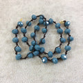 18" Dark Brown Thread Necklace Section with 8mm Faceted Glossy Finish Rondelle Shaped Opaque Denim Blue Chinese Crystal Beads - (18CC-56)