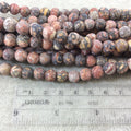 8mm Semi-Gloss Finish Natural Leopardskin Jasper Round/Ball Shaped Beads with 2.5mm Holes - 8" Strand (Approx. 25 Beads) - LARGE HOLE BEADS
