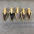 2.25-3" Gold Electroplated Wire-Wrapped Natural Jasper Arrowhead Pendant with Gold Bail - Measuring 65mm-80mm Long - Individual, Random