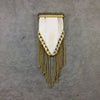 2.75" White/Ivory Flat Pointed Arrow Shaped Natural Bone Pendant with Gold Plated Cap/Chains - Measuring 45mm x 72mm, Approx.