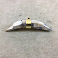 3.5" Light Cool Gray Thick Banana Crescent Shaped Natural Abalone Pendant with Plain Gold Plated Bail - Measuring 95mm x 20mm - (TR114-GY)