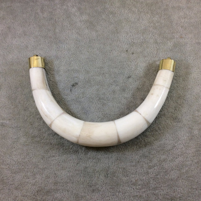 5" Extra Large White/Ivory Double Ended U-Shaped Crescent Shaped Natural Ox Bone Focal Pendant - Measuring 130mm x 85mm