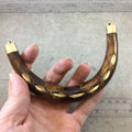 5" Extra Large Mixed Brown Double Ended U-Shaped Crescent Shaped Natural Bone Pendant with Bevel Inlay - Measures 130mm x 85mm 
