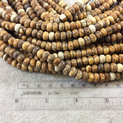 5mm x 8mm Smooth Finish Natural Mixed Picture Jasper Rondelle Shaped Beads with 1mm Holes - Sold by 15.5" Strands (Approximately 80 Beads)