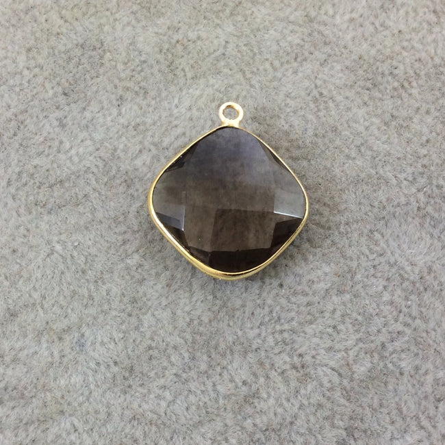 Gold Plated Faceted Smoky Brown Hydro (Lab Created) Quartz Diamond Shaped Bezel Pendant - Measuring 18mm x 18mm - Sold Individually