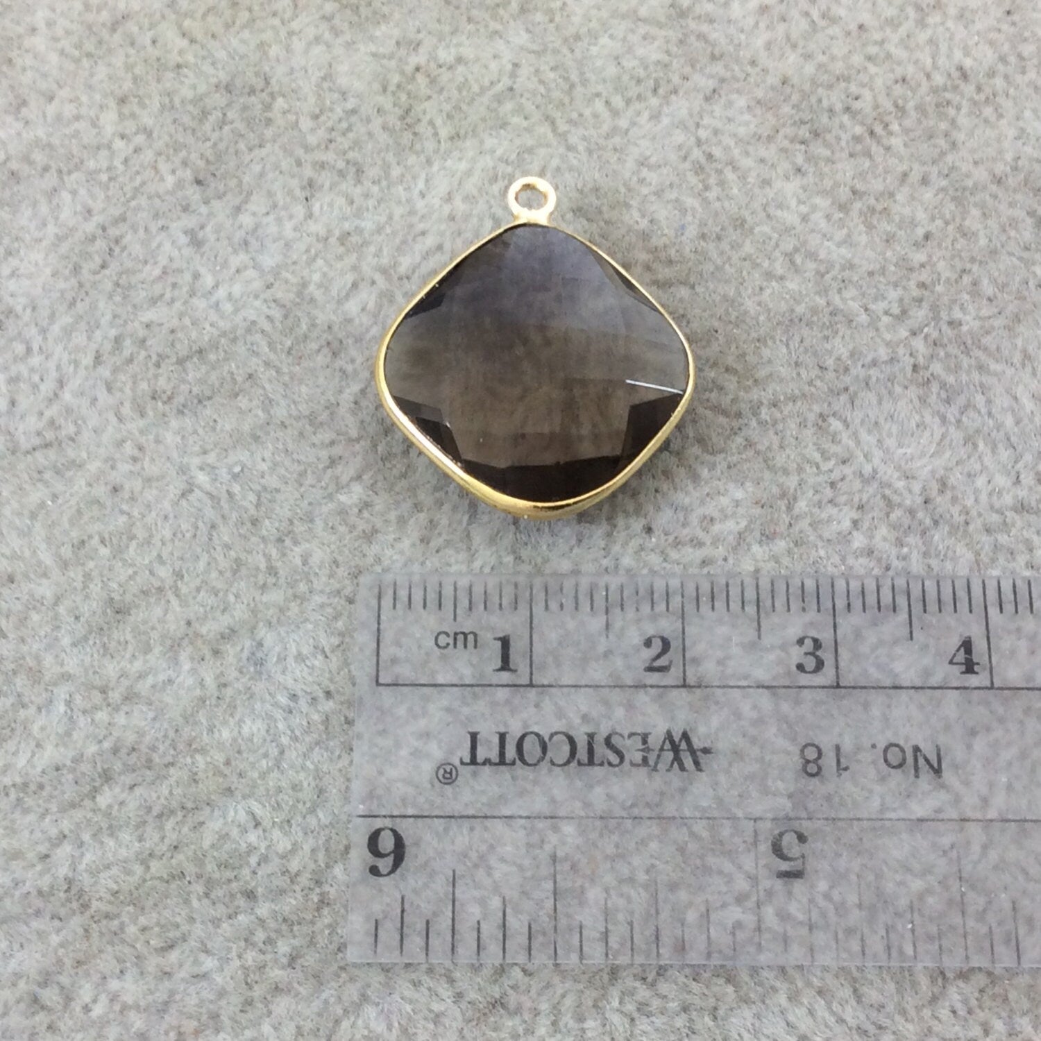 Gold Plated Faceted Smoky Brown Hydro (Lab Created) Quartz Diamond Shaped Bezel Pendant - Measuring 18mm x 18mm - Sold Individually