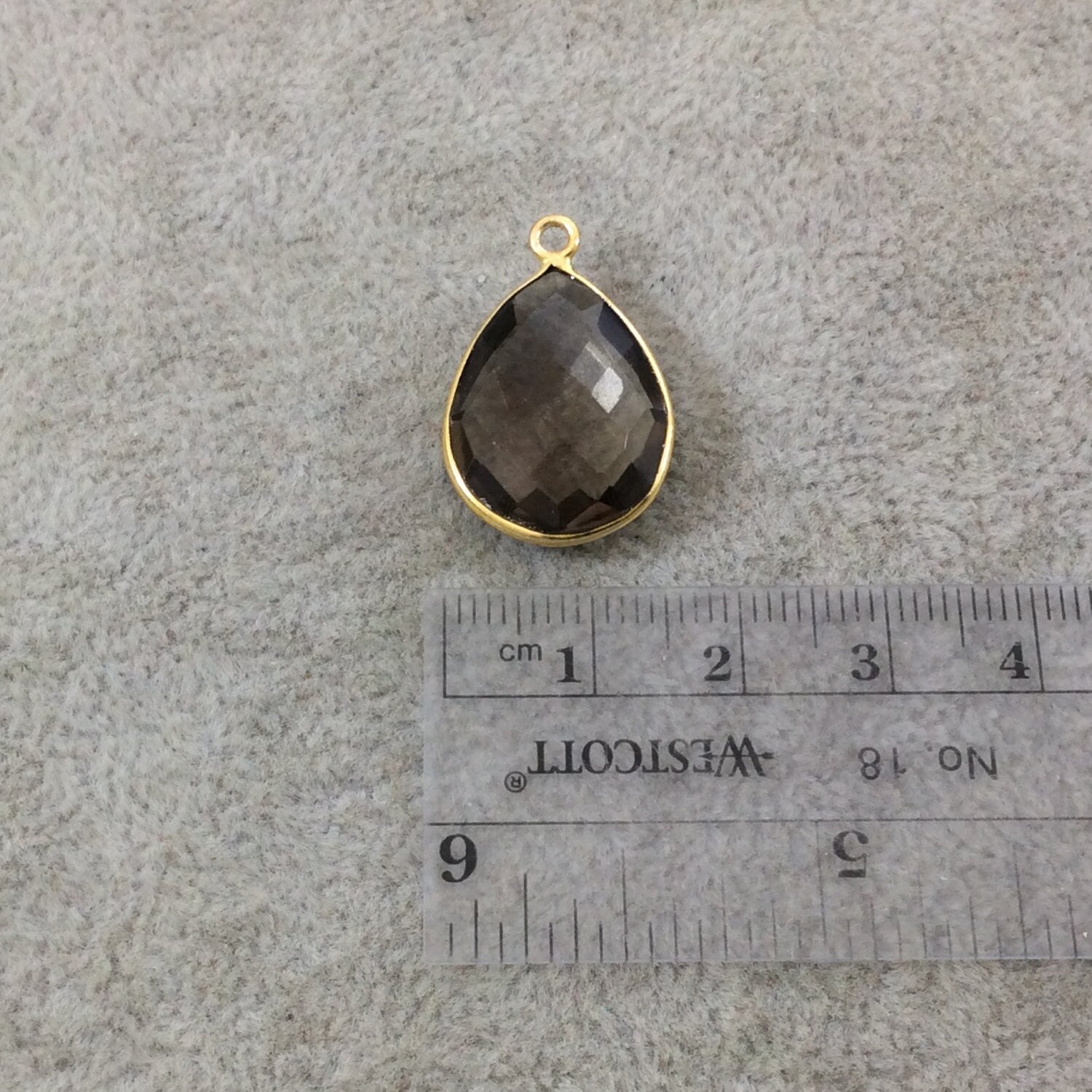 Gold Plated Faceted Smoky Brown Hydro (Lab Created) Quartz Teardrop/Pear Shaped Bezel Pendant - Measuring 15mm x 20mm - Sold Individually