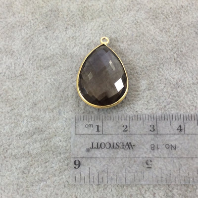 Gold Plated Faceted Smoky Brown Hydro (Lab Created) Quartz Teardrop/Pear Shaped Bezel Pendant - Measuring 18mm x 25mm - Sold Individually
