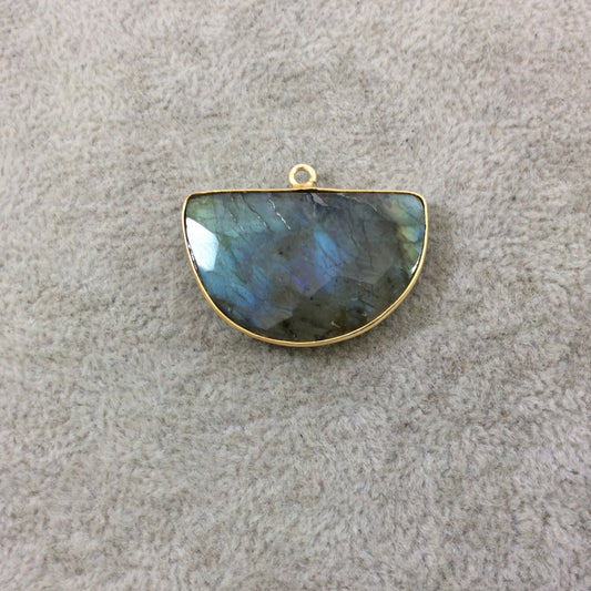 Labradorite Bezel | Gold Plated Faceted Natural Half-Moon Shaped Pendant - Measuring 30mm x 20mm - Sold Individually, Chosen Randomly