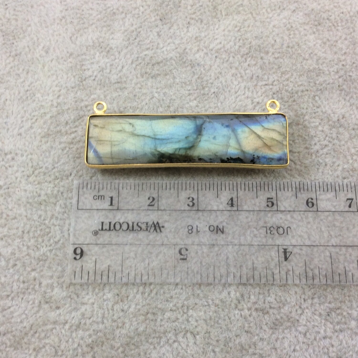 Labradorite Bezel | Gold Plated Faceted Natural Rectangle Bar Shaped Pendant - Measuring 14mm x 50mm - Sold Individually, Chosen Randomly