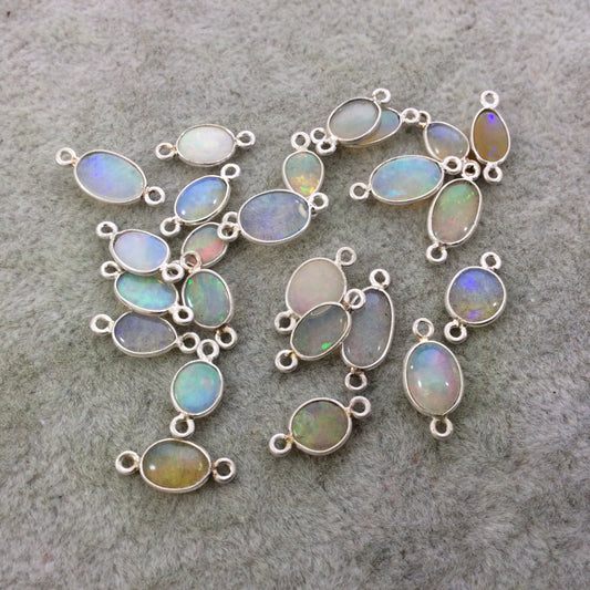 Ethiopian Opal Bezel | Sterling Silver Smooth Oblong Oval Shaped Genuine Bezel Connector - Measuring 5-6mm x 6-10mm - Sold Individually