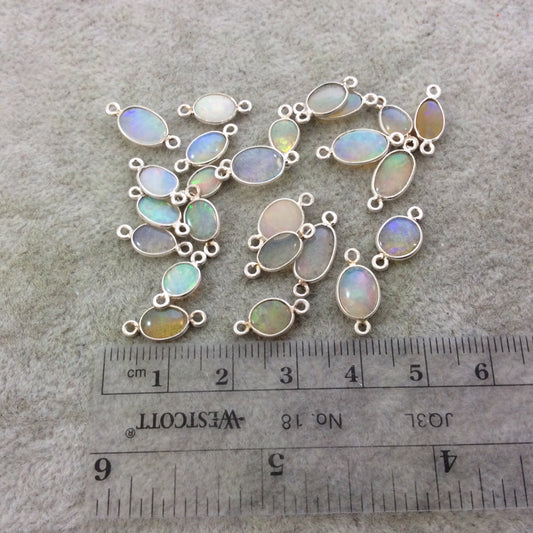 Ethiopian Opal Bezel | Sterling Silver Smooth Oblong Oval Shaped Genuine Bezel Connector - Measuring 5-6mm x 6-10mm - Sold Individually