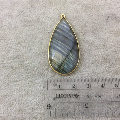Labradorite Bezel | Single OOAK Gold Plated Faceted Natural Iridescent Teardrop Shaped Flat-Backed Pendant "P1" - Measuring 22mm x 45mm