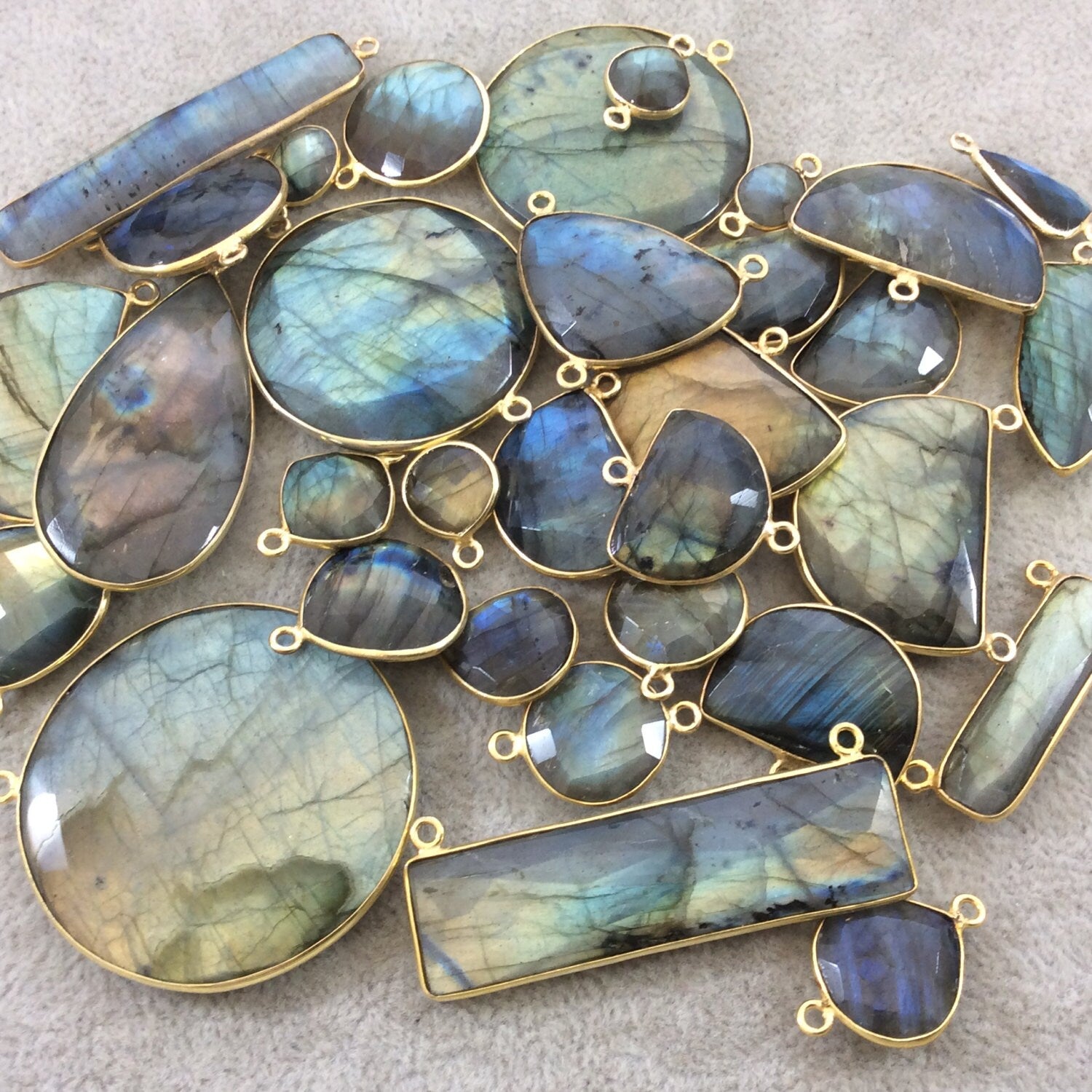 Labradorite Bezel | Gold Plated Faceted Natural Half-Moon Shaped Pendant - Measuring 30mm x 20mm - Sold Individually, Chosen Randomly