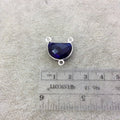 Sterling Silver Faceted Half Moon Shaped Deep Blue Hydro (Man-made) Quartz Bezel Pendant - Measuring 16mm x 12mm - Sold Individually