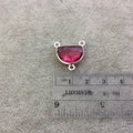 Sterling Silver Faceted Half Moon Shaped Fuchsia Red/Pink Hydro (Man-made) Quartz Bezel Pendant - Measuring 16mm x 12mm - Sold Individually