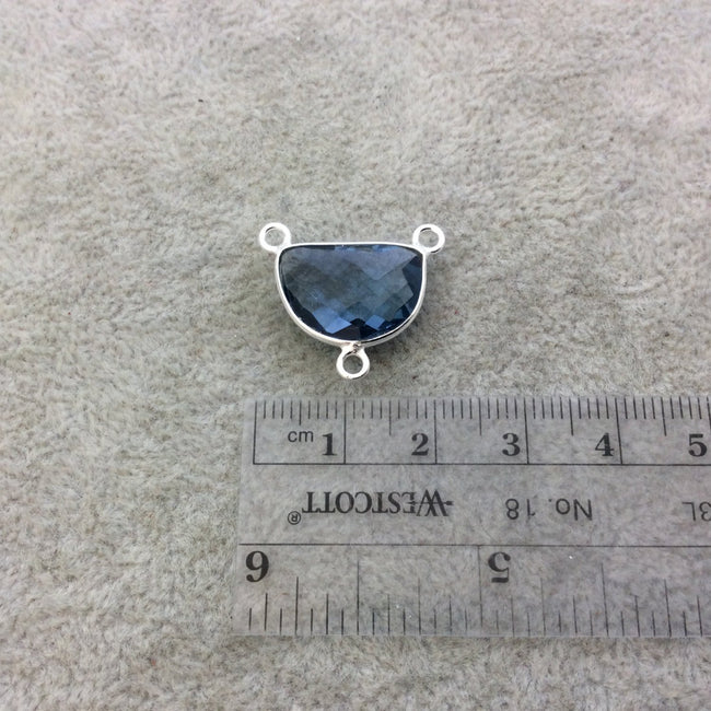 Sterling Silver Faceted Half Moon Shaped Smoky Blue Hydro (Man-made) Quartz Bezel Pendant - Measuring 16mm x 12mm - Sold Individually