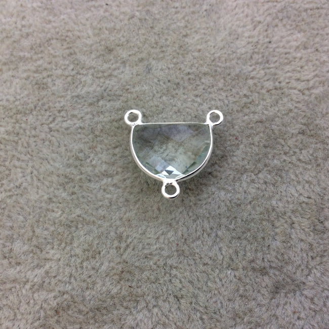 Sterling Silver Faceted Half Moon Shaped Pale Light Green Hydro (Man-made) Quartz Bezel Pendant - Measuring 16mm x 12mm - Sold Individually