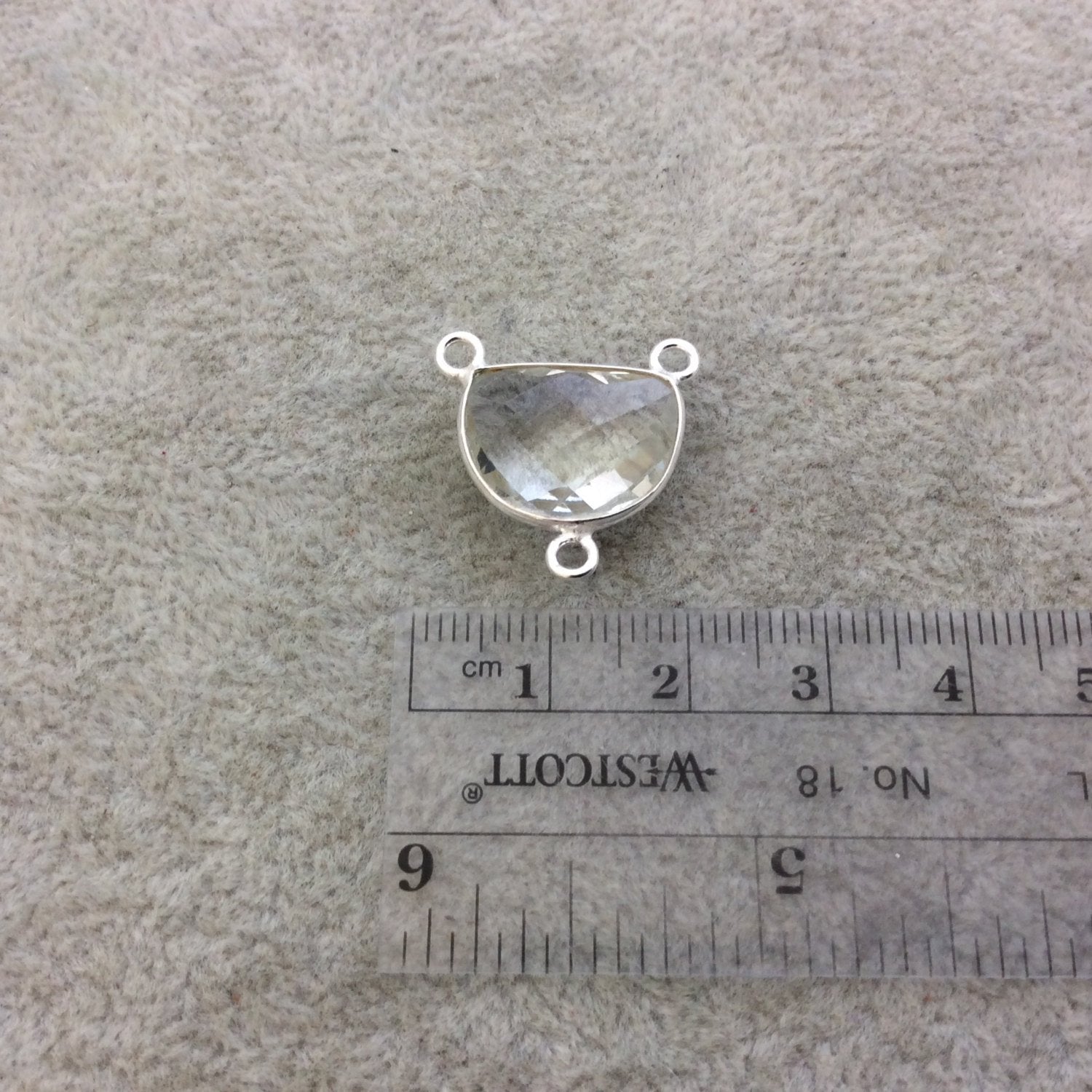 Sterling Silver Faceted Half Moon Shaped Clear/Transparent Hydro (Man-made) Quartz Bezel Pendant - Measuring 16mm x 12mm - Sold Individually