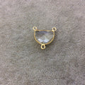 Gold Vermeil Faceted Half Moon Shaped Clear/Transparent Hydro (Man-made) Quartz Bezel Pendant - Measuring 16mm x 12mm - Sold Individually