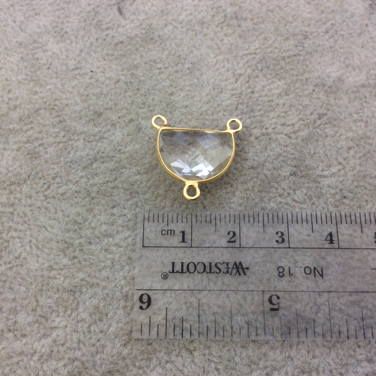 Gold Vermeil Faceted Half Moon Shaped Clear/Transparent Hydro (Man-made) Quartz Bezel Pendant - Measuring 16mm x 12mm - Sold Individually