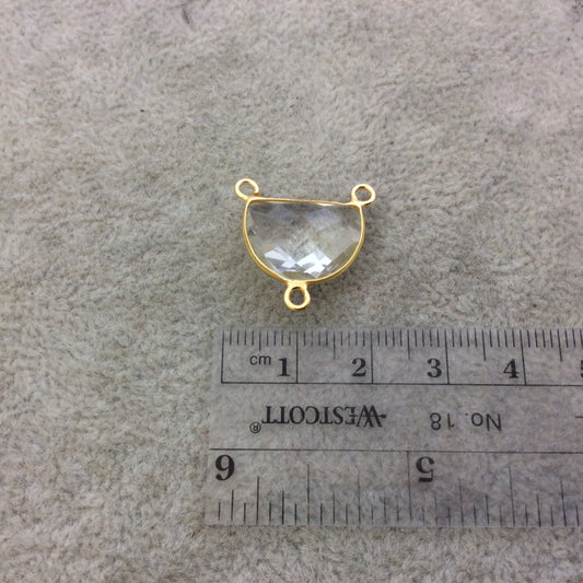 Gold Vermeil Faceted Half Moon Shaped Clear/Transparent Hydro (Man-made) Quartz Bezel Pendant - Measuring 16mm x 12mm - Sold Individually