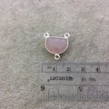 Sterling Silver Faceted Half Moon Shaped Nude Pink Hydro (Man-made) Chalcedony Bezel Pendant - Measuring 16mm x 12mm - Sold Individually