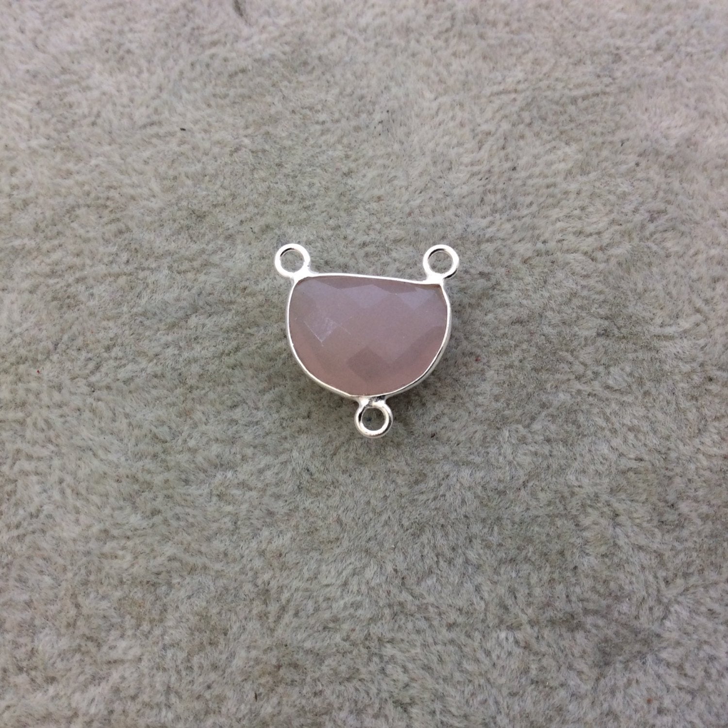 Sterling Silver Faceted Half Moon Shaped Nude Pink Hydro (Man-made) Chalcedony Bezel Pendant - Measuring 16mm x 12mm - Sold Individually