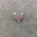 Sterling Silver Faceted Half Moon Shaped Nude Pink Hydro (Man-made) Chalcedony Bezel Pendant - Measuring 16mm x 12mm - Sold Individually