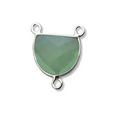Light Green Hydro Chalcedony Bezel | Sterling Silver Faceted Half Moon Shaped (Man made) Pendant Connector - Measuring 16mm x 12mm