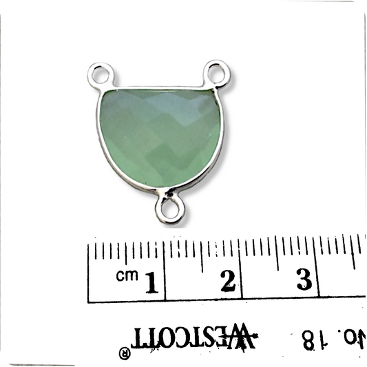 Light Green Hydro Chalcedony Bezel | Sterling Silver Faceted Half Moon Shaped (Man made) Pendant Connector - Measuring 16mm x 12mm