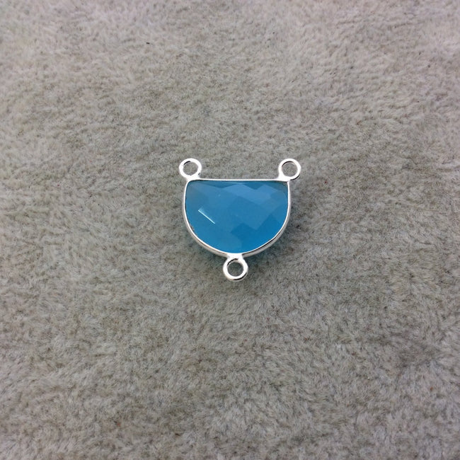 Sterling Silver Faceted Half Moon Shaped Light Blue Hydro (Man-made) Chalcedony Bezel Pendant - Measuring 16mm x 12mm - Sold Individually