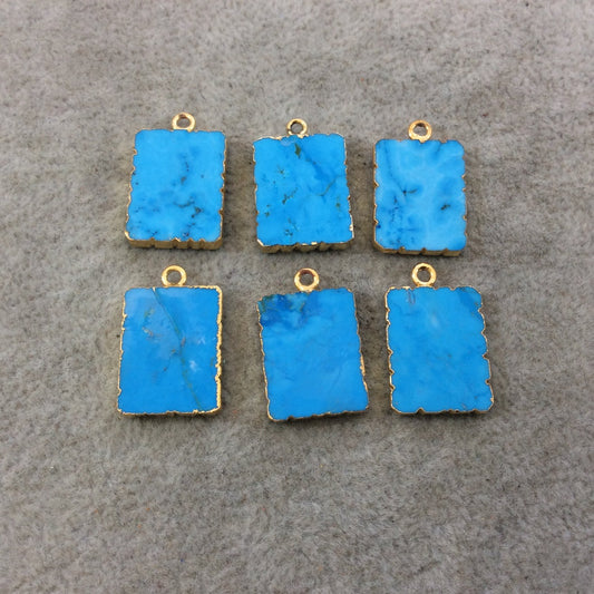 Small Gold Plated Dyed Turquoise Howlite Scalloped Rectangle Shaped Pendants - Measuring 13mm x 17mm, Approx. - Individual, Random